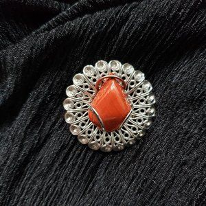 Vintage Openwork Silver Filigree Garnet Brooch